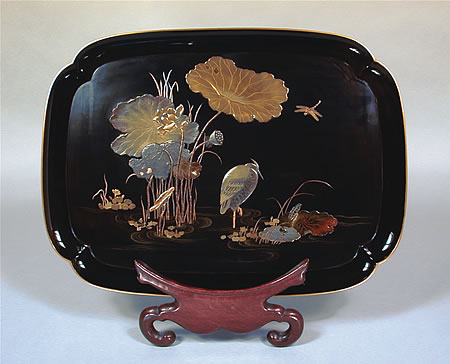 Tray with Design of Heron and Lotuses