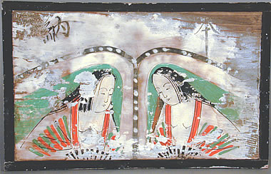 Shinto Prayer Plaque (ema) with Two
             Female Shrine Attendants